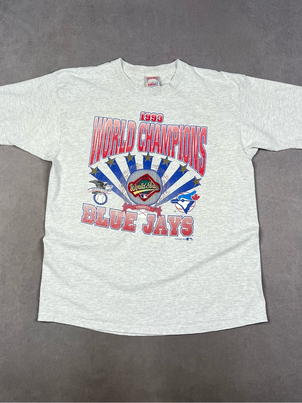 Vintage Blue Jays World Champions Graphic Tee - Gray, Red, Blue 1993 Rare